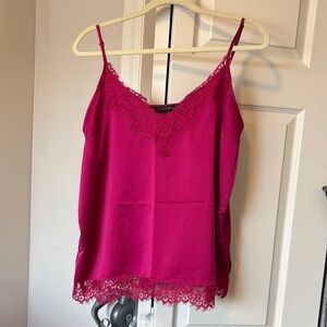 Chic Fuchsia Lace Trim Cami Top